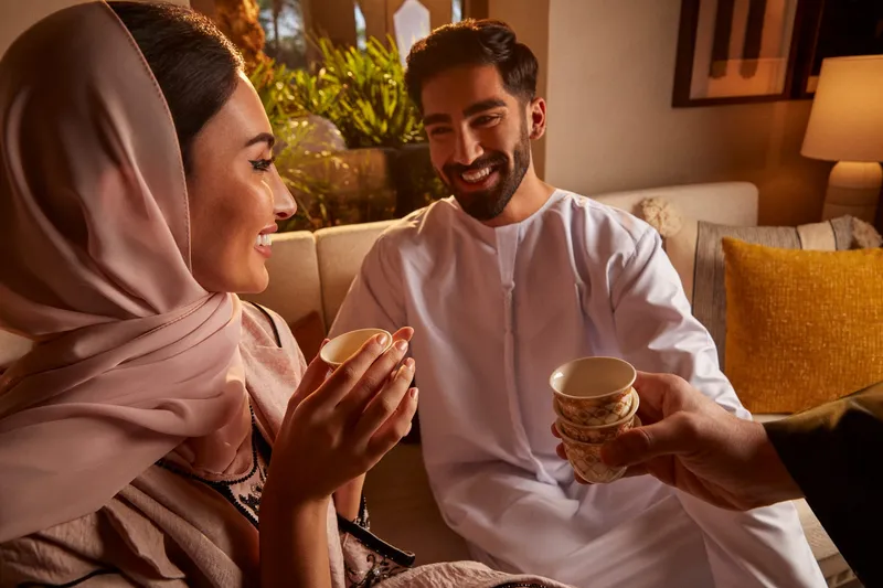 Bab Al Shams Desert Resort set against the golden Dubai desert at dusk