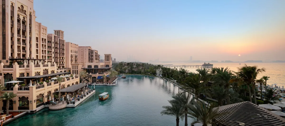 Jumeirah Mina A'Salam Terrace Suite overlooking the waterway at Madinat Jumeirah.