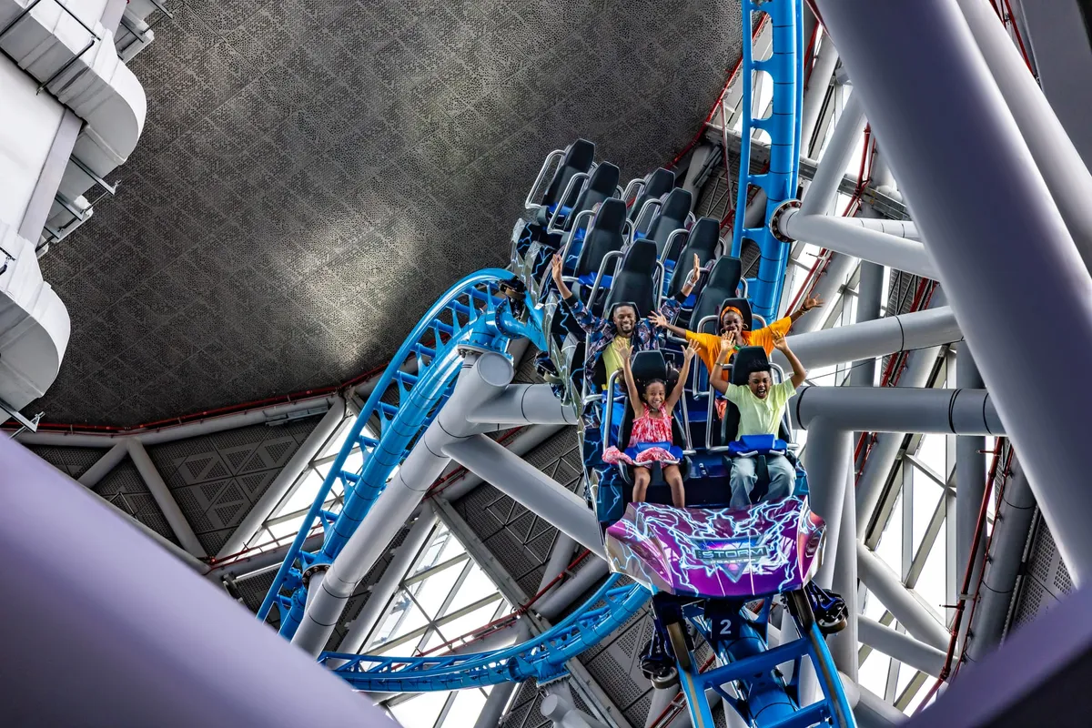 The Storm Coaster ride at IMG Worlds of Adventure, a family thrill attraction in Dubai