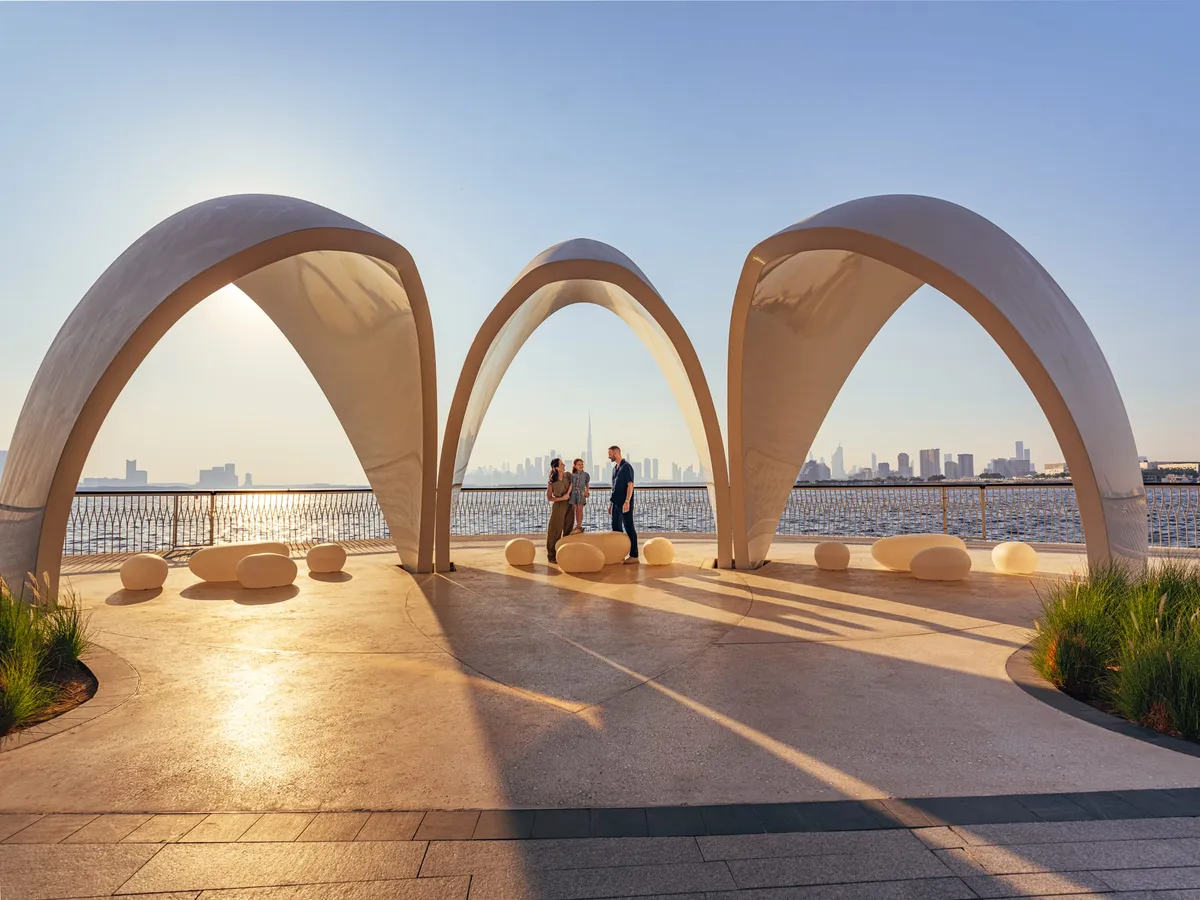 Promenade and waterfront towers at Dubai Creek Harbour