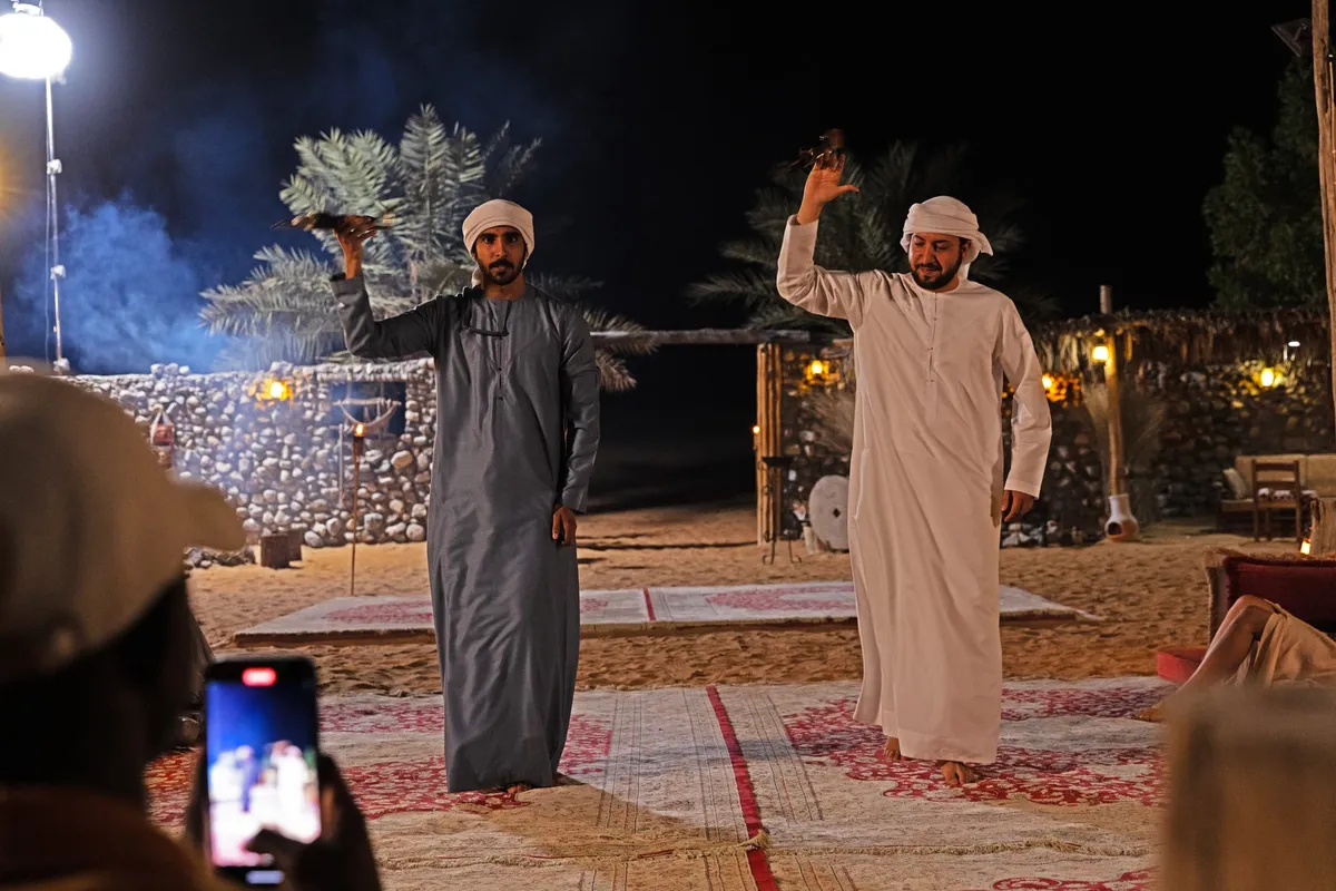 Traditional dance performance at Platinum Heritage in the Dubai desert