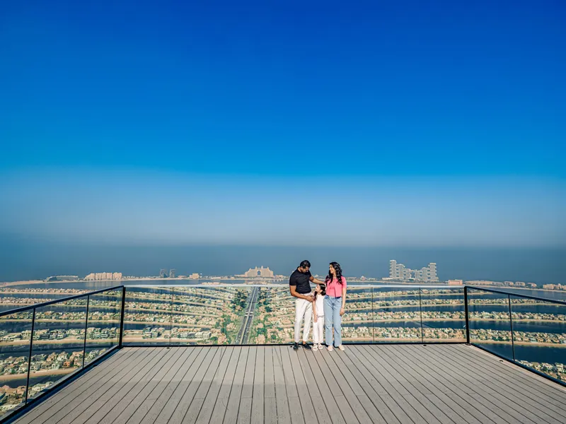The View at The Palm observation deck looking out over Palm Jumeirah and the Dubai coastline