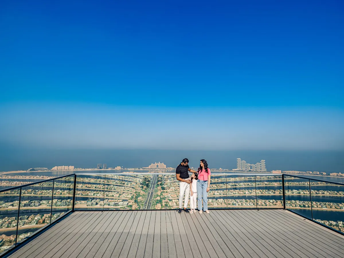 The View at The Palm observation deck looking out over Palm Jumeirah and the Dubai coastline